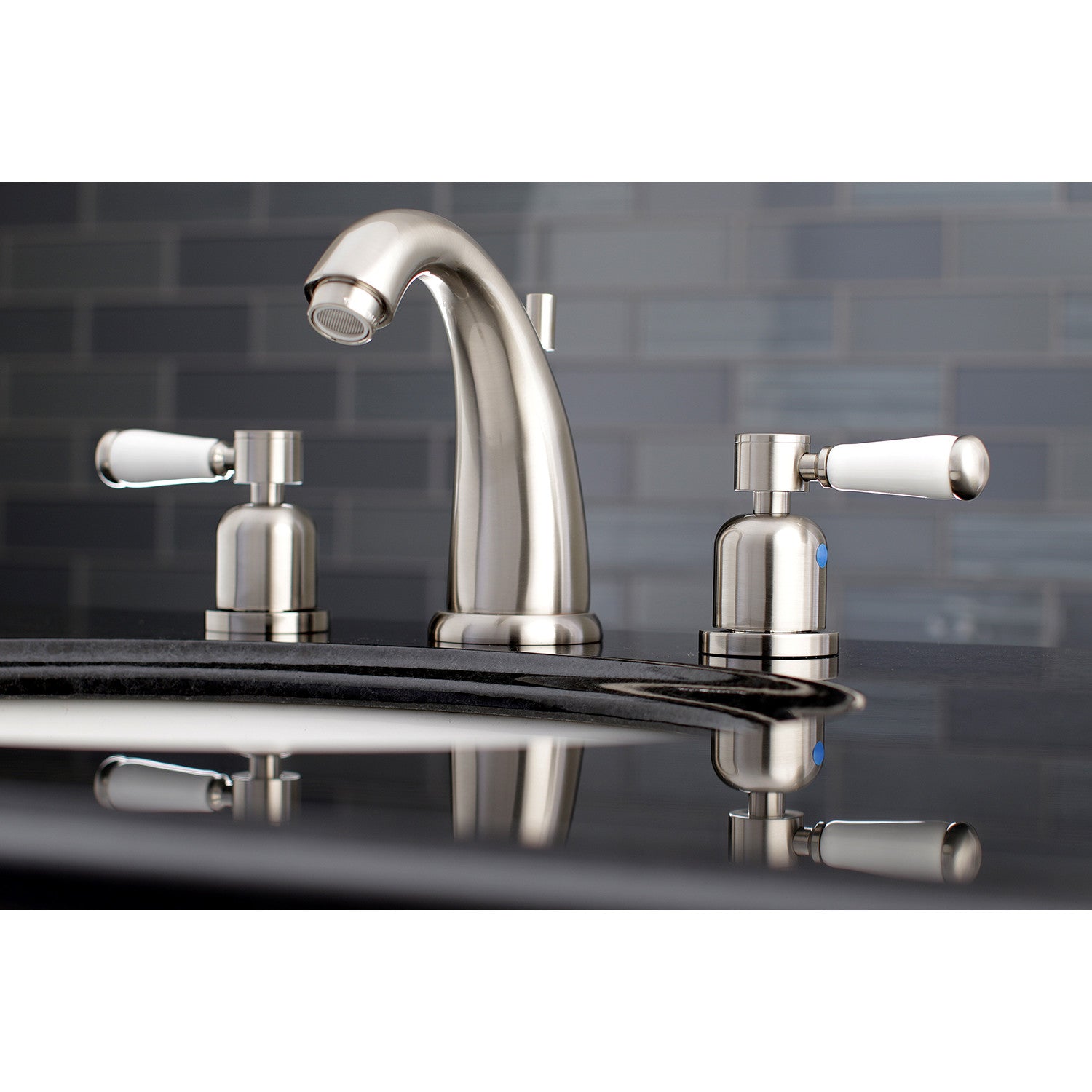 Kingston Heirloom KB8988DPL - Paris Two-Handle 3-Hole Deck Mount Widespread Bathroom Faucet with Pop-Up Drain, Brushed Nickel — thumbnail 2